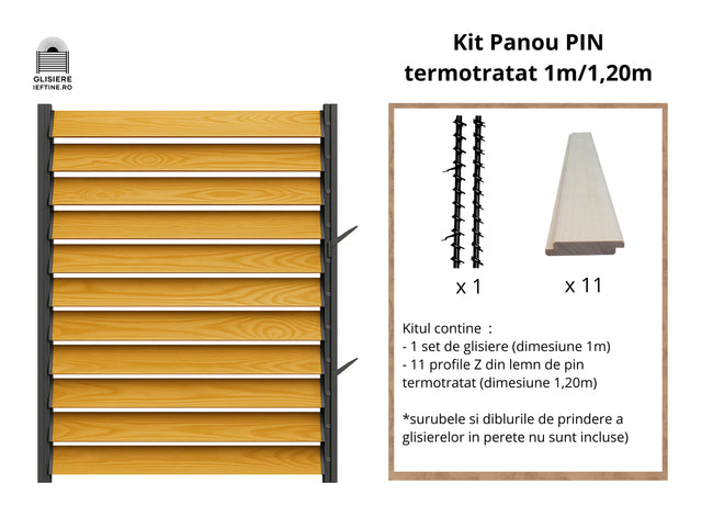 Panou 120cm termotratat LUMINAL - kit Glisiere 1m + 11 lamele pin termotratat 120 cm Main Image
