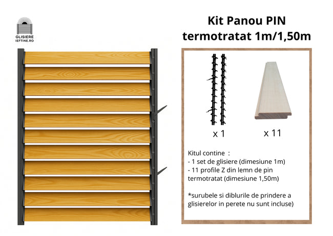 Panou 150cm termotratat LUMINAL - kit Glisiere 1m + 11 lamele pin termotratat 150 cm Main Image