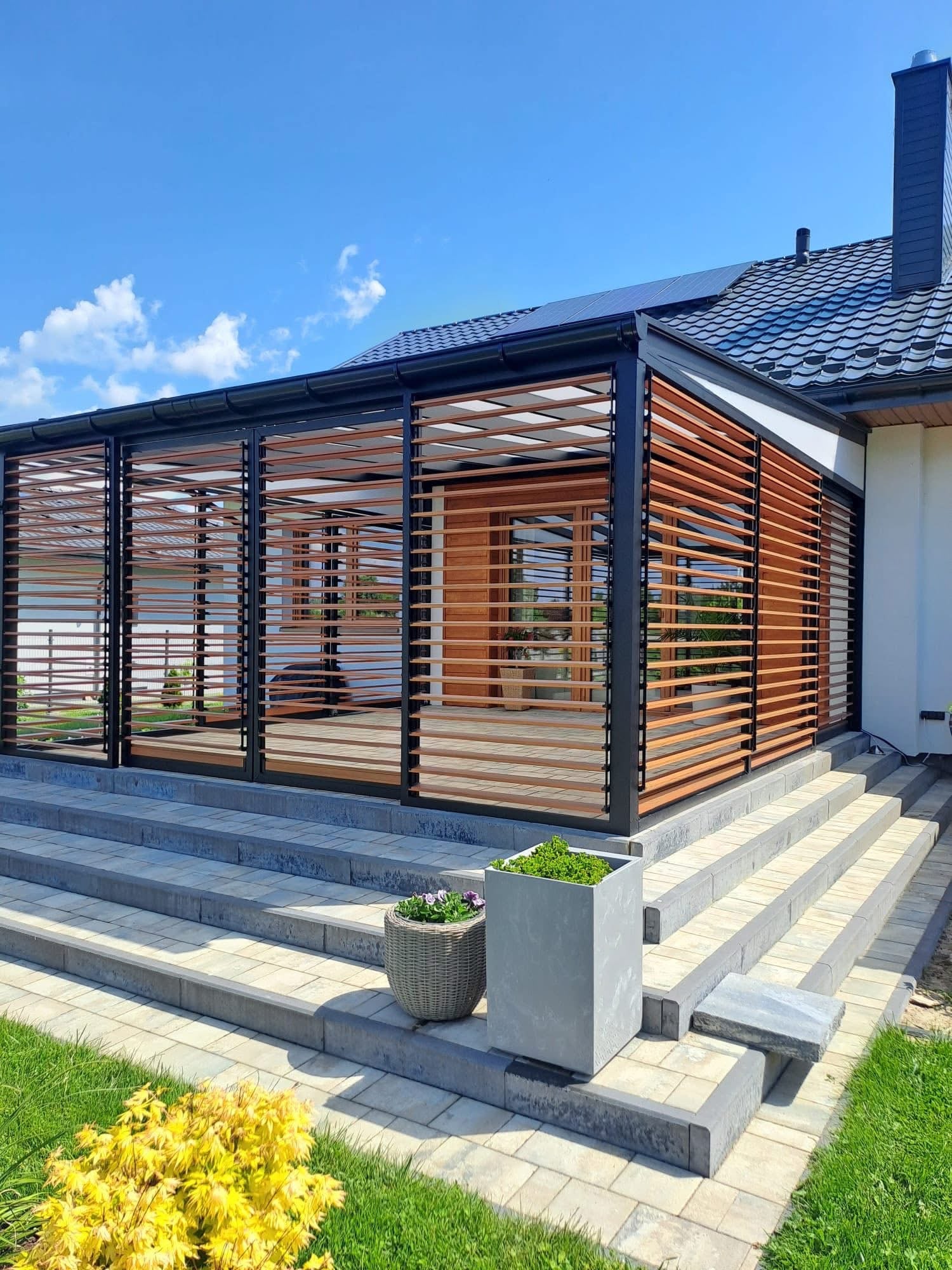 Panou Glisant cu Glisiere Metalice și 11 Lamele Z Pin Natur H 100 cm - L 100cm – Sistem Tip Jaluzea pentru Pergole și Terase GLISIERE IEFTINE